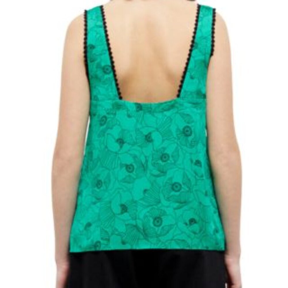 NWT | The Kooples | Green Poppy Floral Print | Tank Top | Black Lace Details - Picture 3 of 10